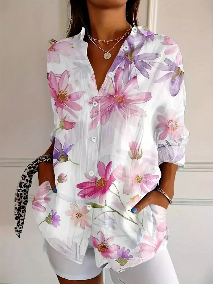 Sorrel | Women's Linen Artistic Print Long-Sleeve Button-Down Blouse