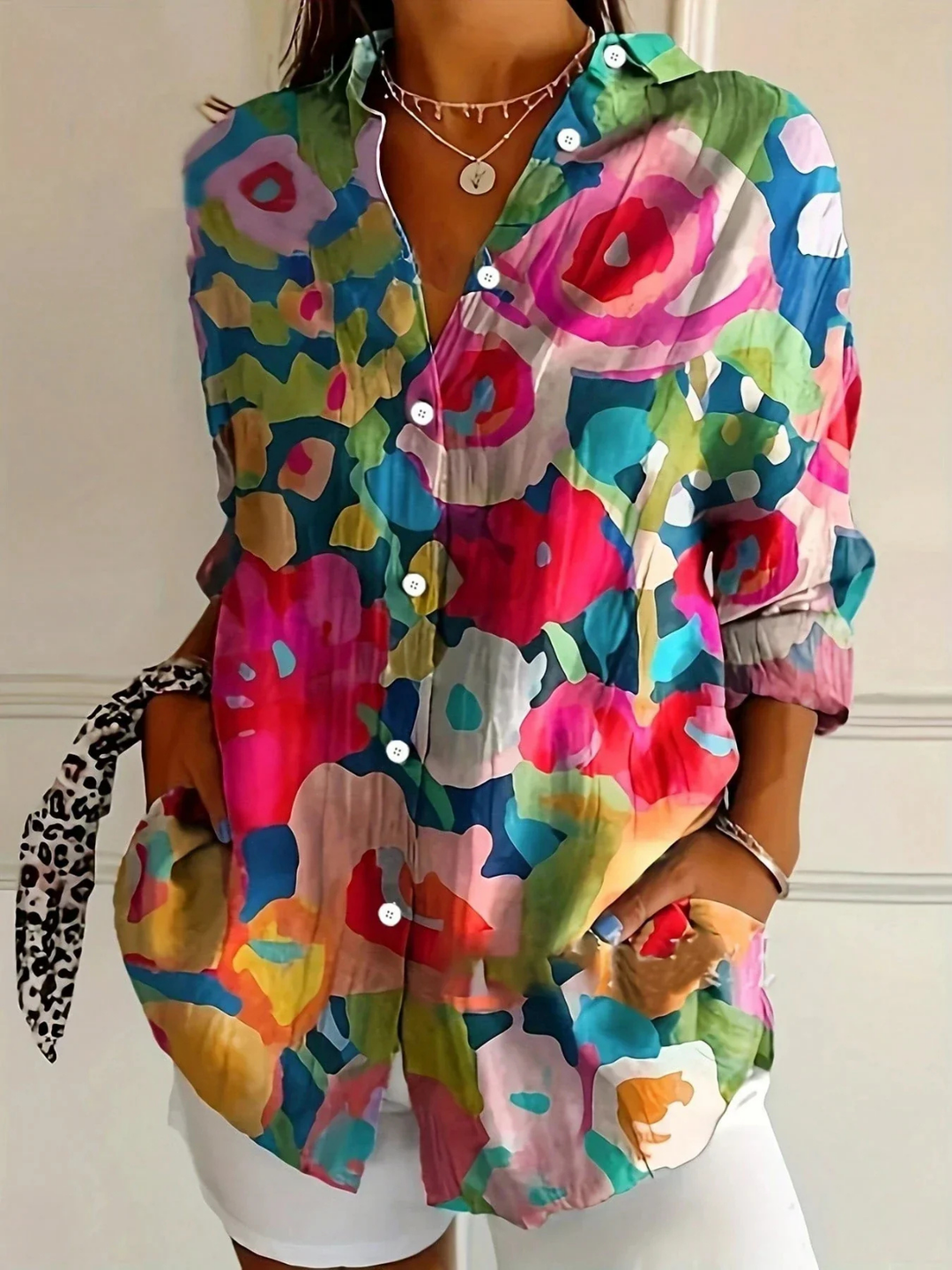 Sorrel | Women's Linen Artistic Print Long-Sleeve Button-Down Blouse