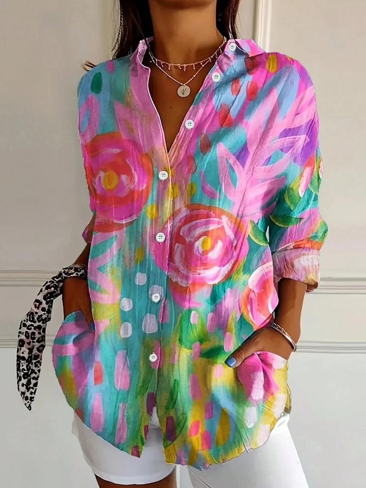 Sorrel | Women's Linen Artistic Print Long-Sleeve Button-Down Blouse