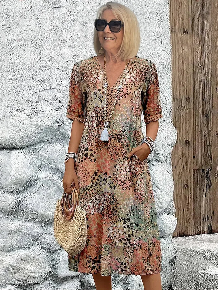 Sutton | Women's Chiffon Boho Patchwork Print Midi Dress