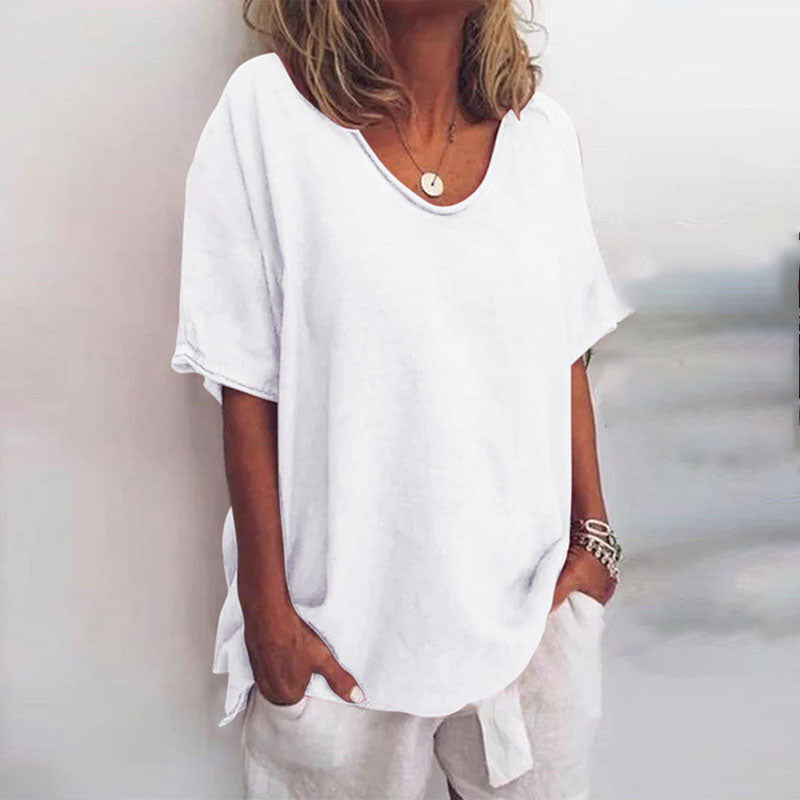 Sutton | Women's Cotton V-Neck Oversized Short Sleeve Tee