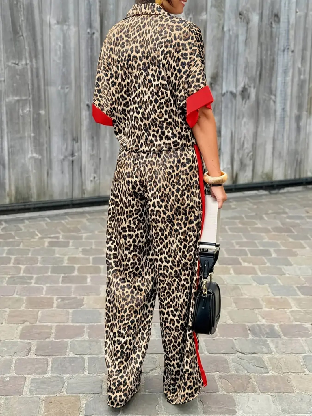 Sutton | Women's Satin Leopard Print Wide-Leg Jumpsuit
