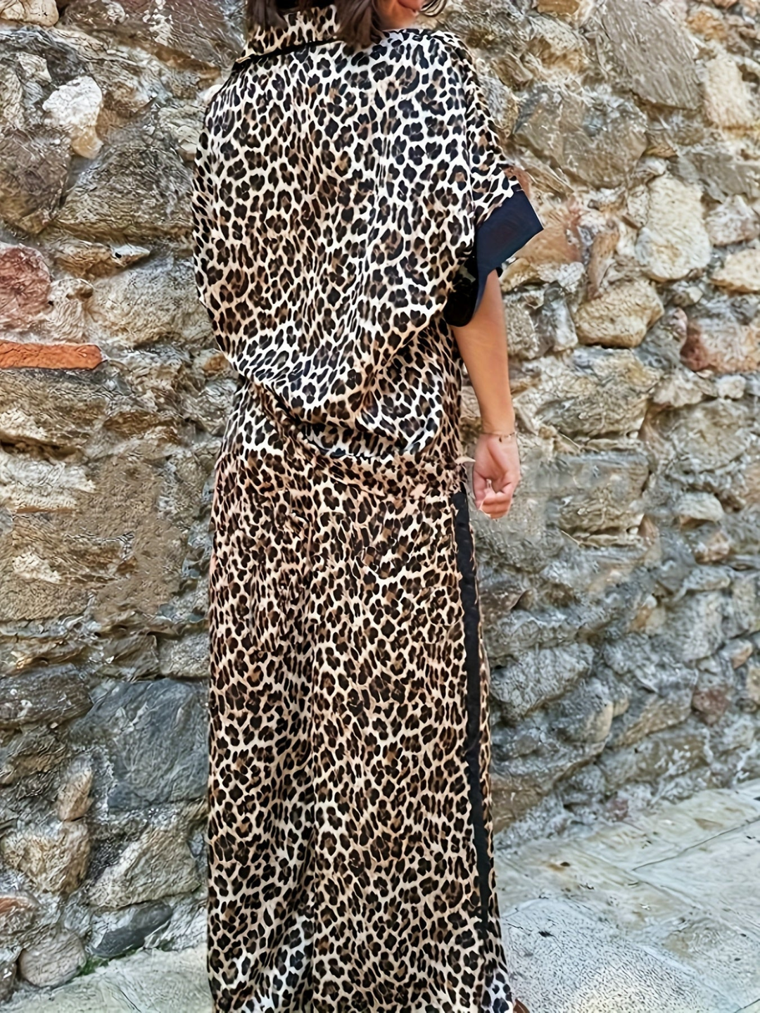 Sutton | Women's Satin Leopard Print Wide-Leg Jumpsuit