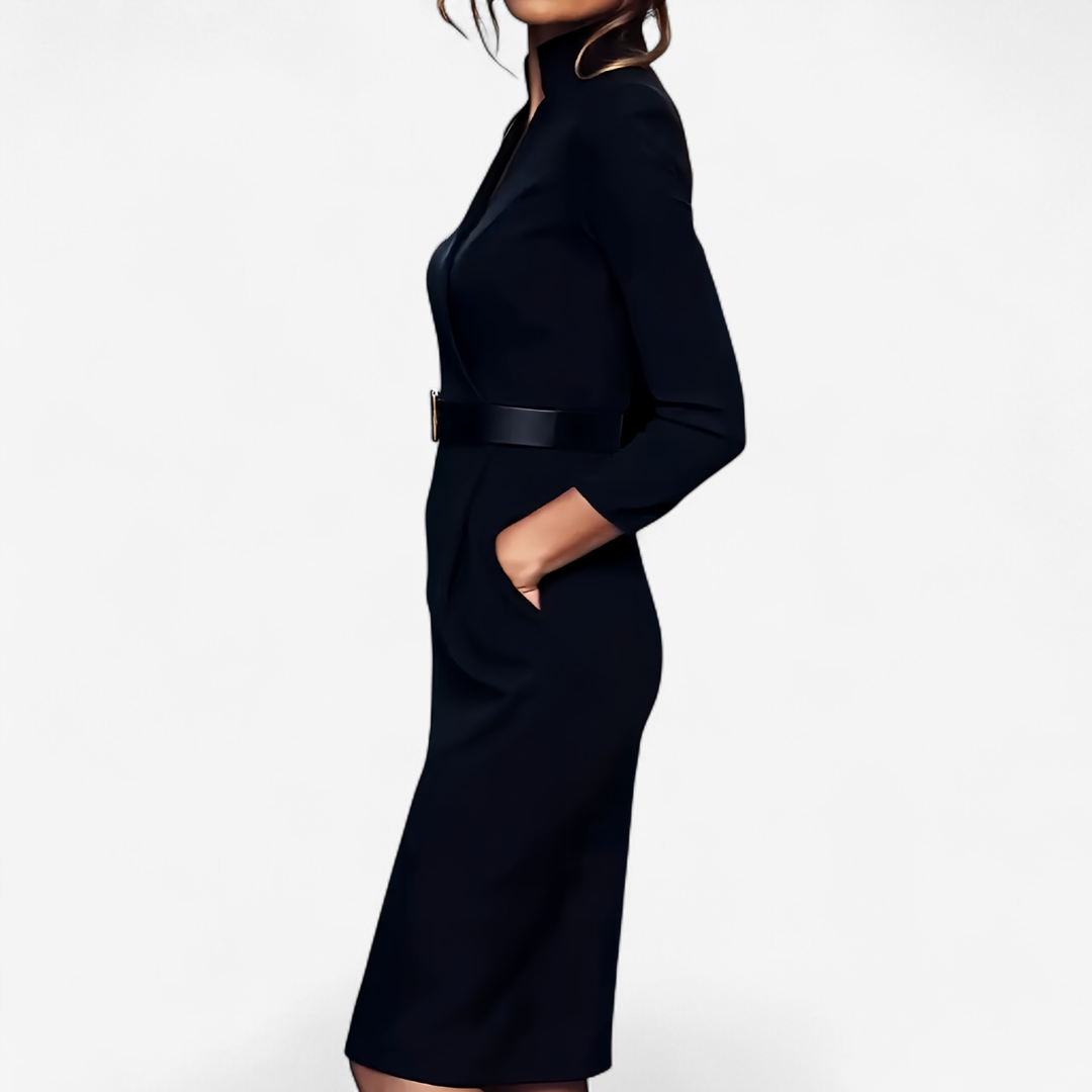 Sutton | Women's Stretch Belted V-Neck Pencil Dress Elegant