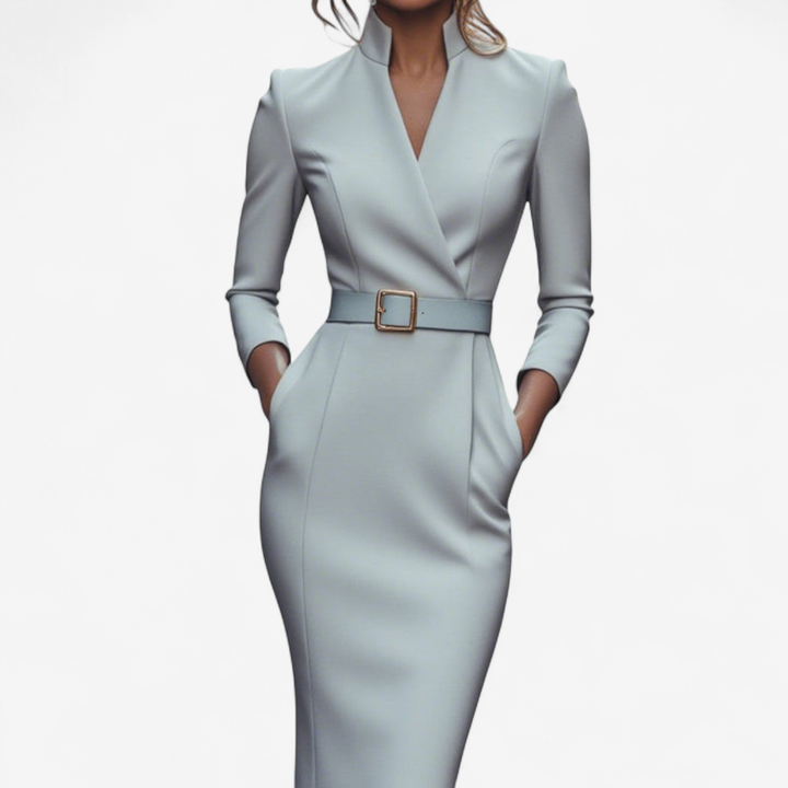 Sutton | Women's Stretch Belted V-Neck Pencil Dress Elegant
