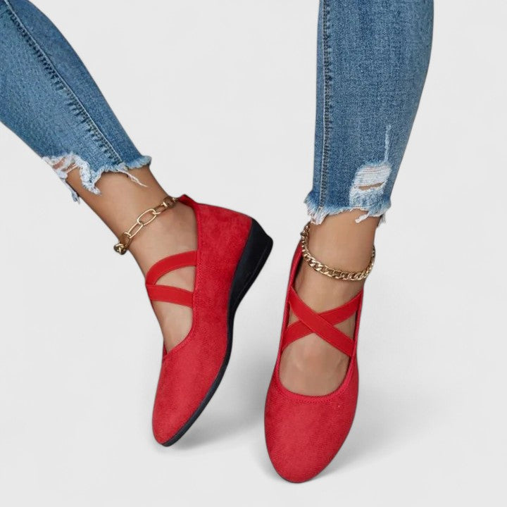 Sylvie | Women's Suede Cross-Strap Ankle Wrap Flat Ballet Shoes