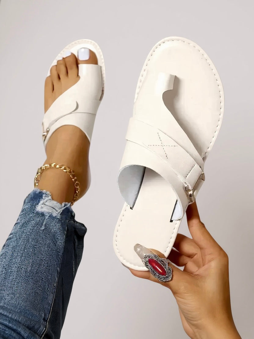 Talia | Women's Leather Toe Loop Buckle Strap Flat Sandals