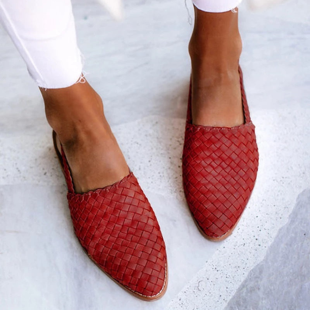 Tallow | Women's Leather Woven Slingback Pointed-Toe Flats