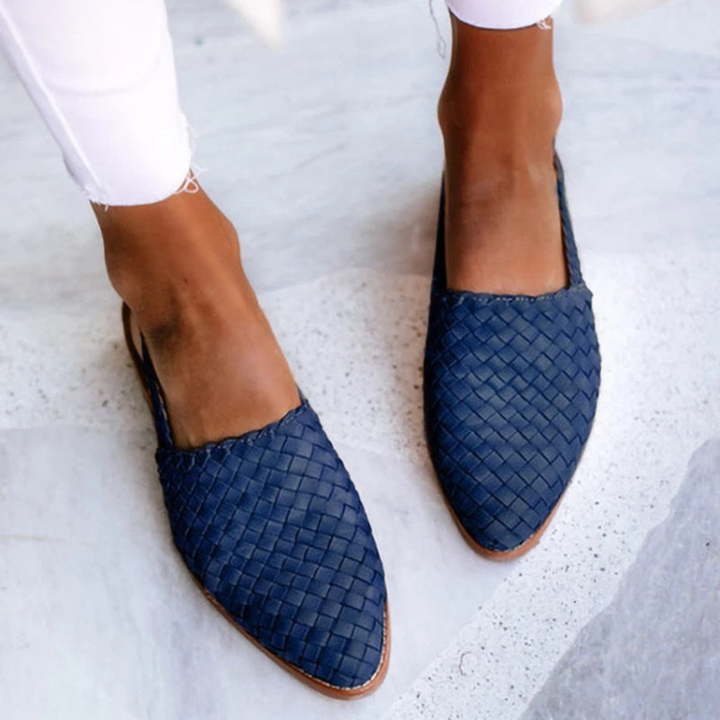 Tallow | Women's Leather Woven Slingback Pointed-Toe Flats