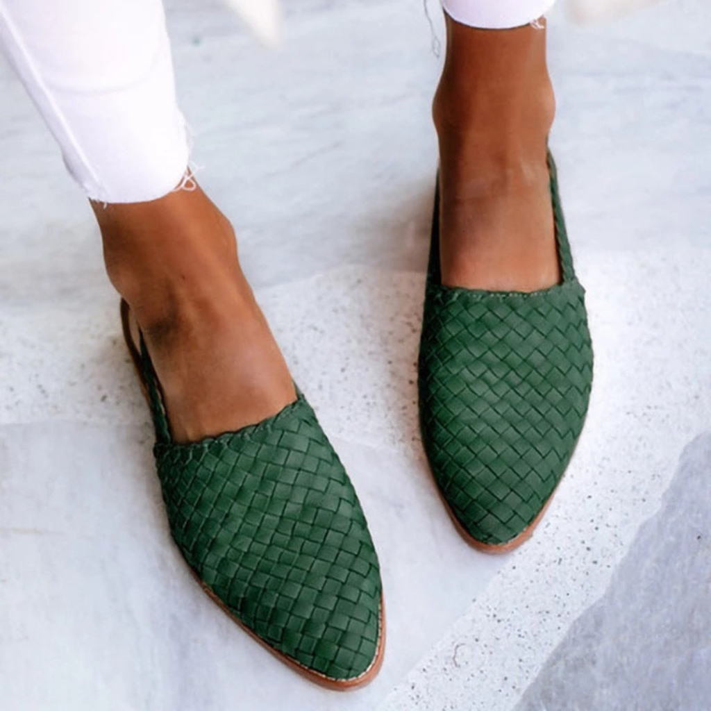 Tallow | Women's Leather Woven Slingback Pointed-Toe Flats