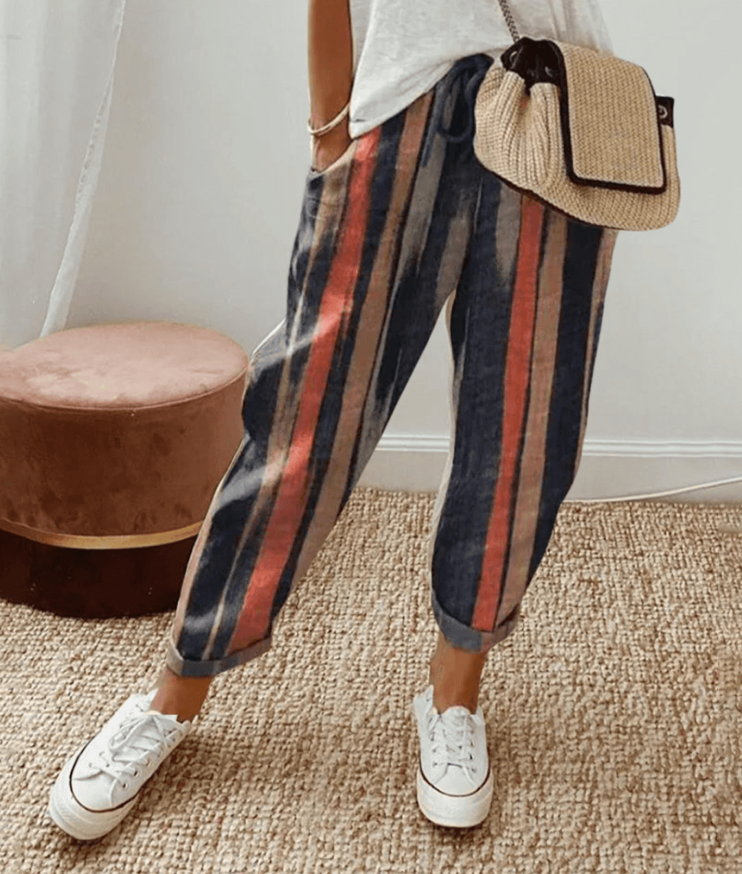 Tamsin | Women's Linen Abstract Print Tapered Trousers