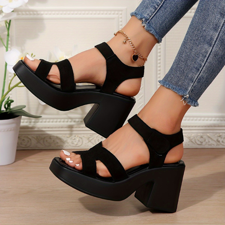 Tavia | Women's Black Suede Block Heel Platform Sandals