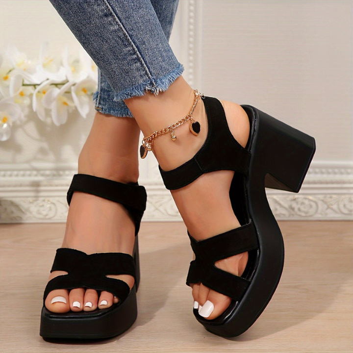 Tavia | Women's Black Suede Block Heel Platform Sandals