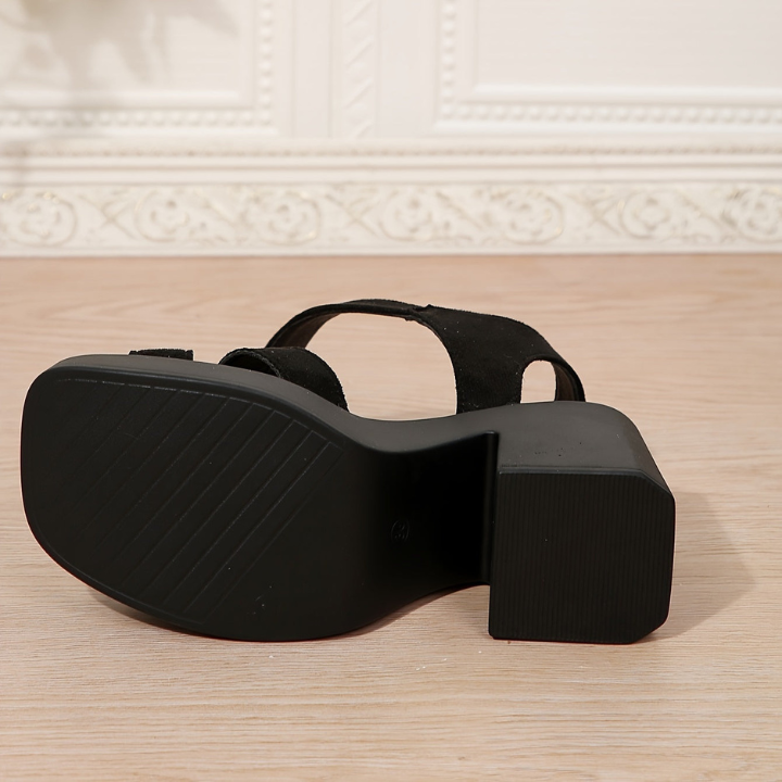 Tavia | Women's Black Suede Block Heel Platform Sandals