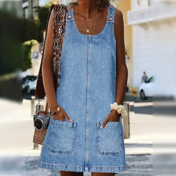 Willa | Women's Blue Denim Sleeveless Pocket Mini Dress