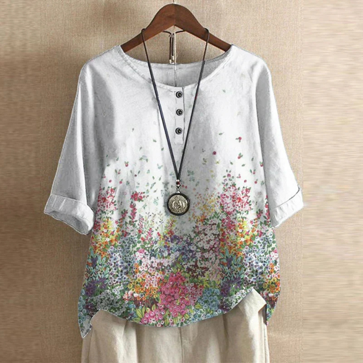 Willa | Women's Cotton Vintage Print Round Neck Half Sleeve Blouse