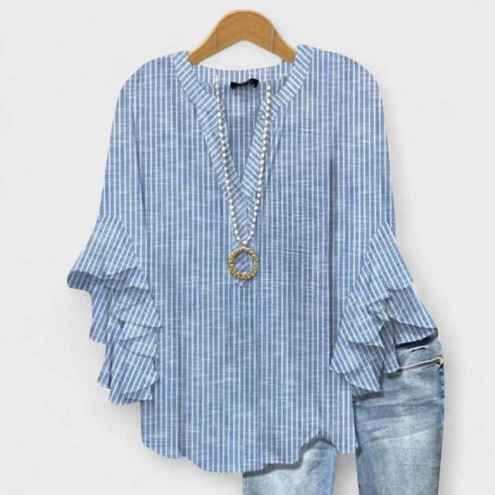 Wren | Women's Lightweight Print Ruffle Sleeve V-Neck Blouse