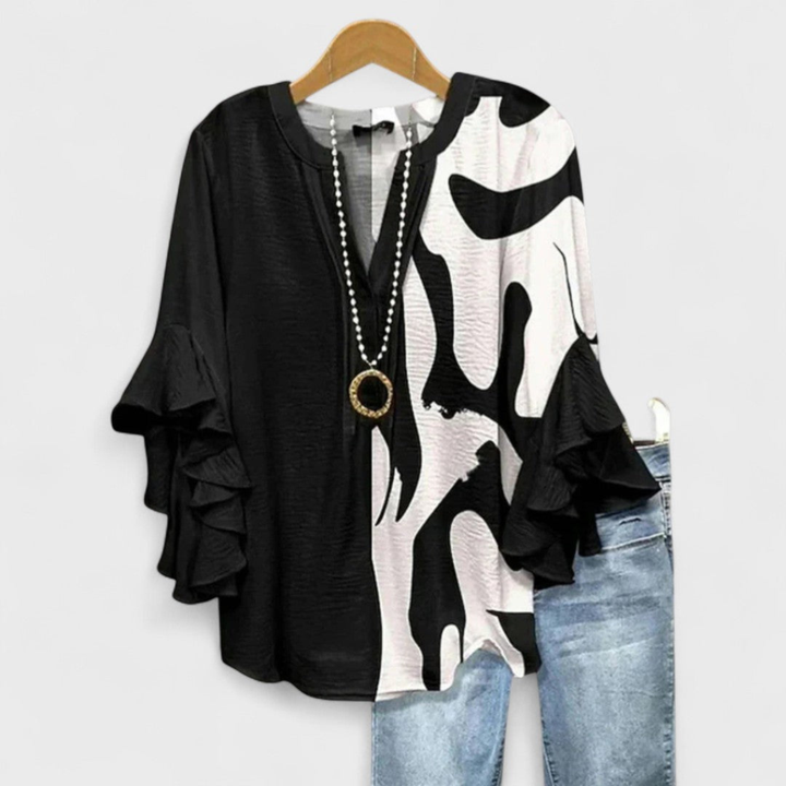 Wren | Women's Lightweight Print Ruffle Sleeve V-Neck Blouse