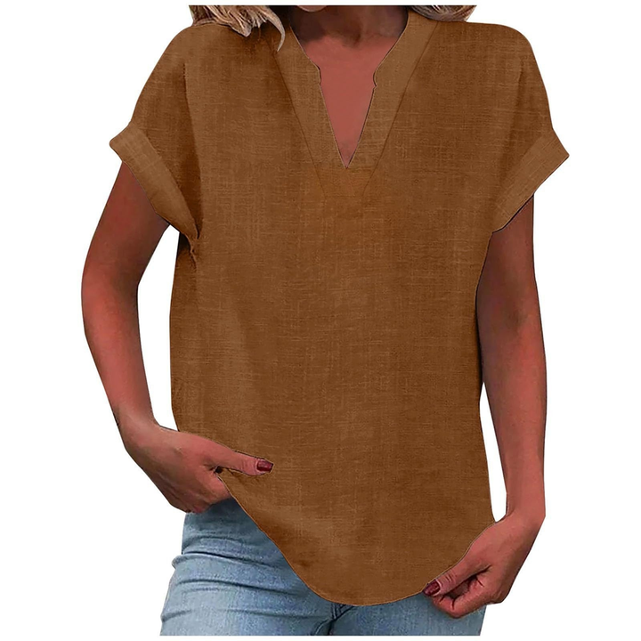 Wren | Women's Linen V-Neck Cap Sleeve Casual Top