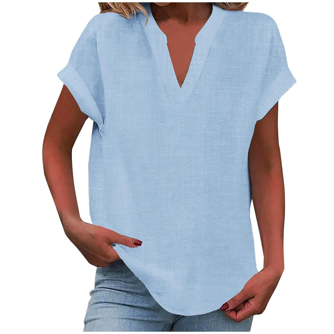 Wren | Women's Linen V-Neck Cap Sleeve Casual Top