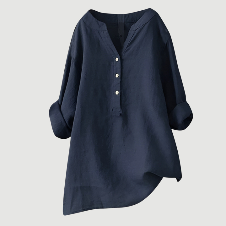 Wren | Women's Linen V-Neck Relaxed Button Blouse