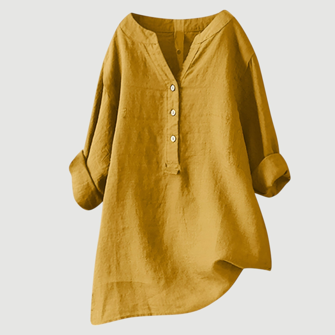 Wren | Women's Linen V-Neck Relaxed Button Blouse