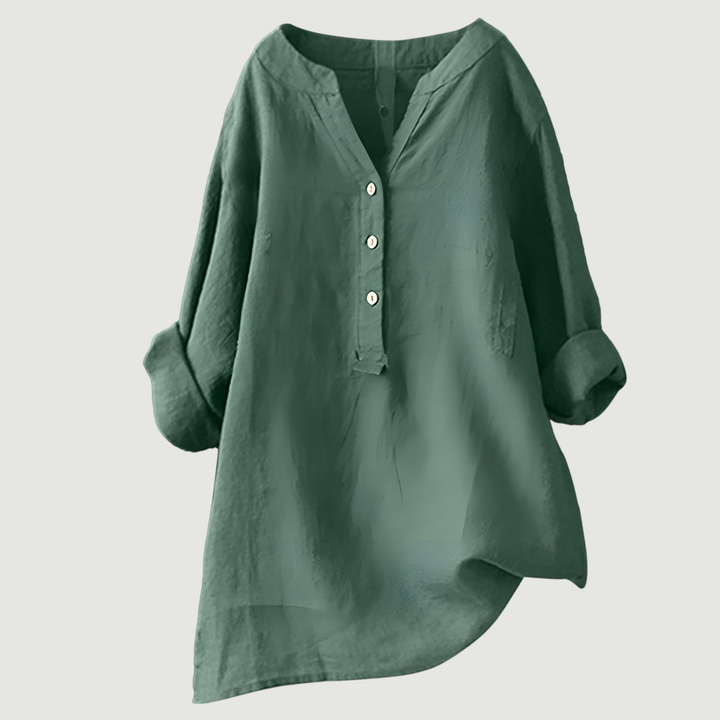 Wren | Women's Linen V-Neck Relaxed Button Blouse