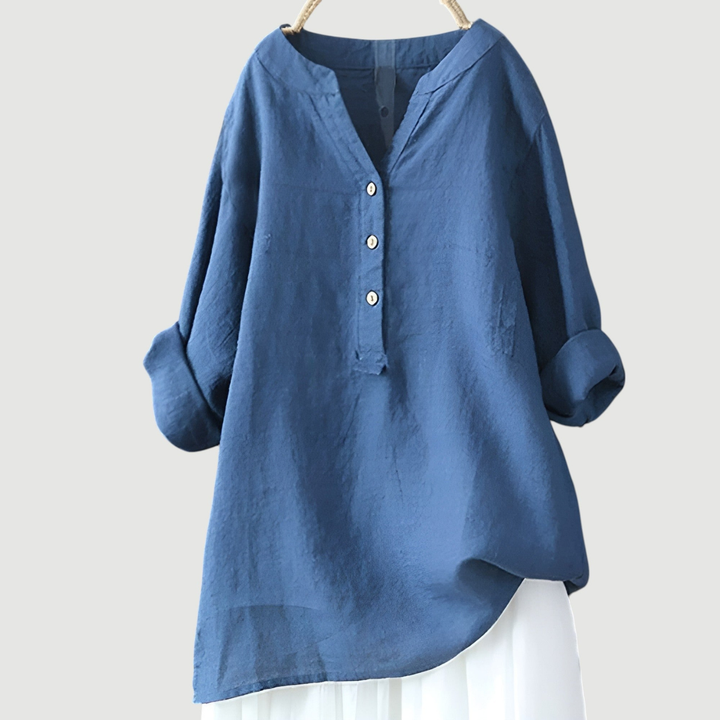 Wren | Women's Linen V-Neck Relaxed Button Blouse