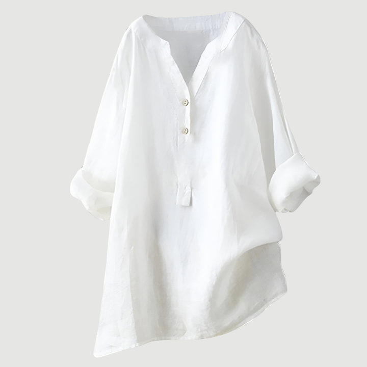 Wren | Women's Linen V-Neck Relaxed Button Blouse
