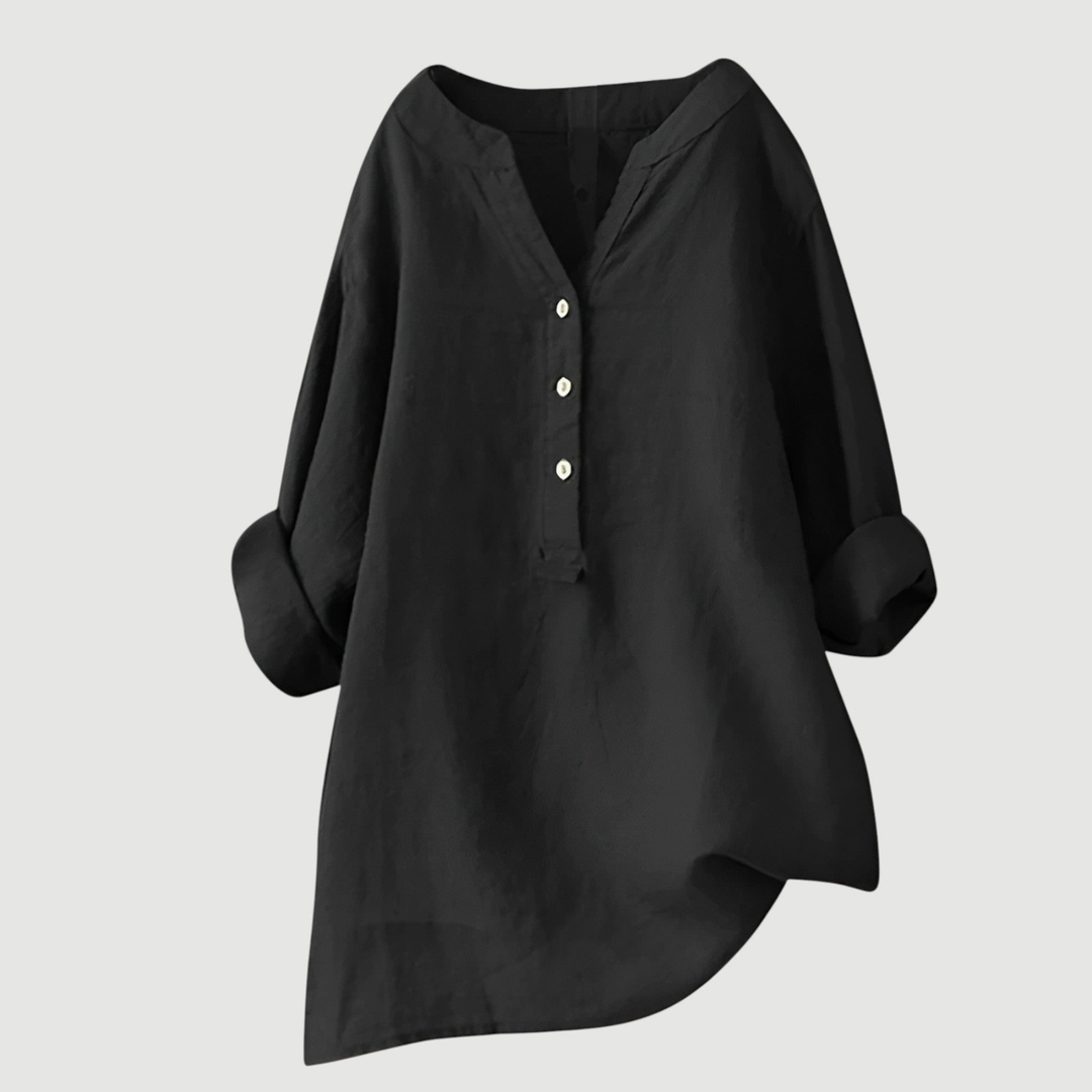 Wren | Women's Linen V-Neck Relaxed Button Blouse