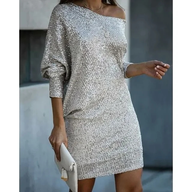 Zara | Women's Sequin Long-Sleeve Party Mini Dress