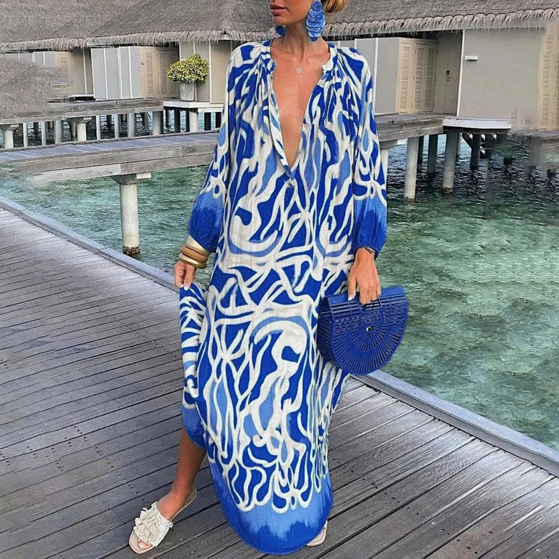 Zola | Women's Chiffon Bold Print V-Neck Kaftan Maxi Dress