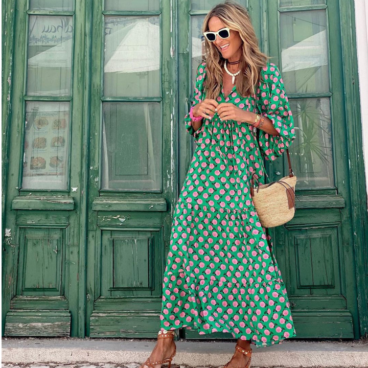 Zola | Women's Cotton Geometric Print Tiered Maxi Dress