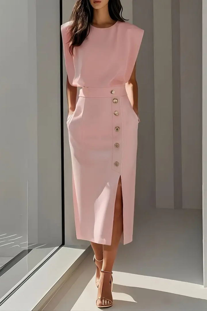 Zola | Women's Stretch Structured Shoulder Button-Front Midi Dress