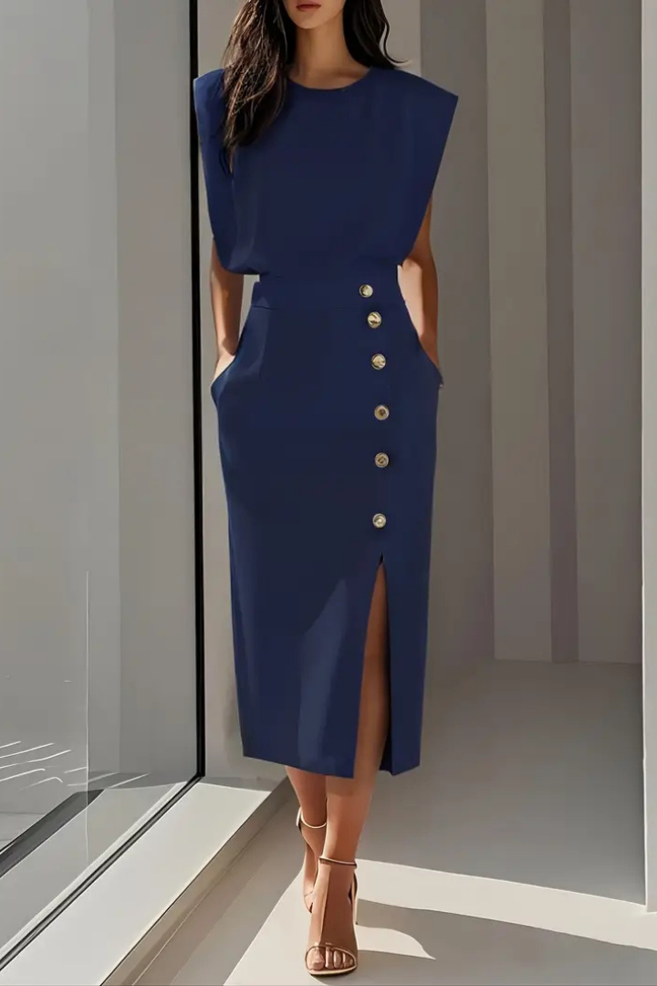 Zola | Women's Stretch Structured Shoulder Button-Front Midi Dress