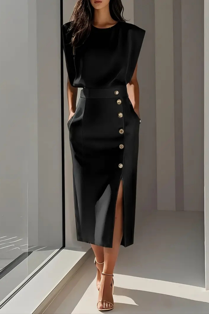 Zola | Women's Stretch Structured Shoulder Button-Front Midi Dress