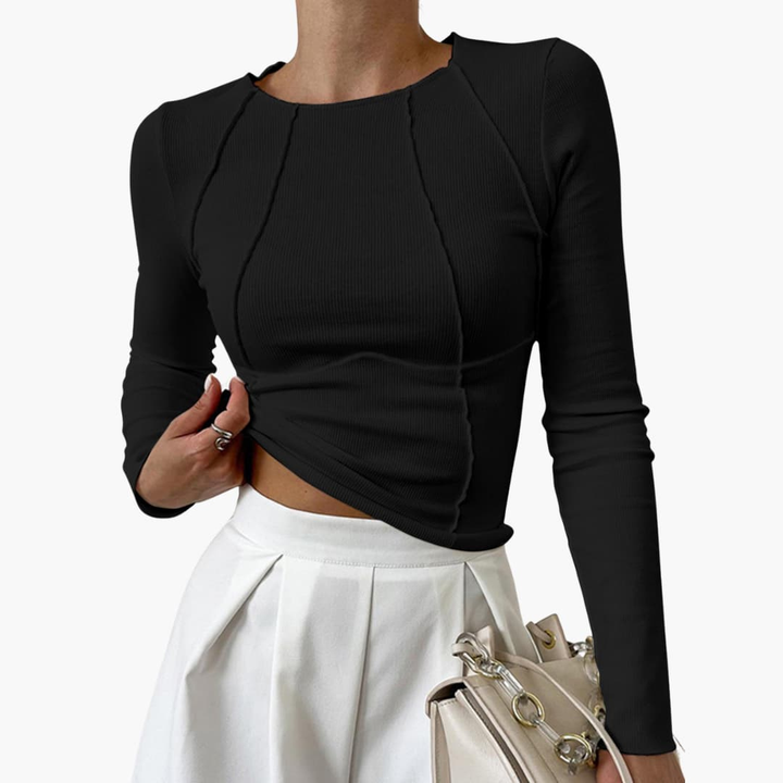 Zuri | Women's Stretch Ribbed Seam-Detail Long-Sleeve Crop Top