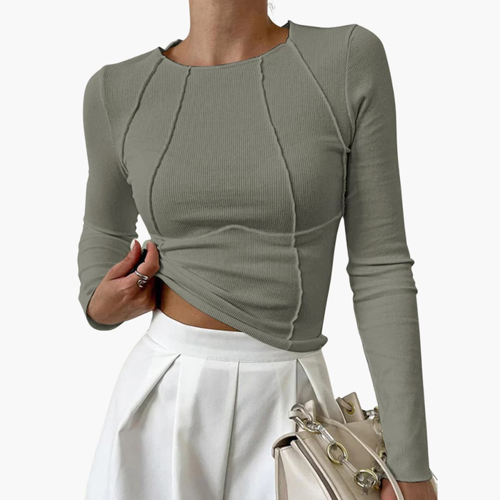 Zuri | Women's Stretch Ribbed Seam-Detail Long-Sleeve Crop Top