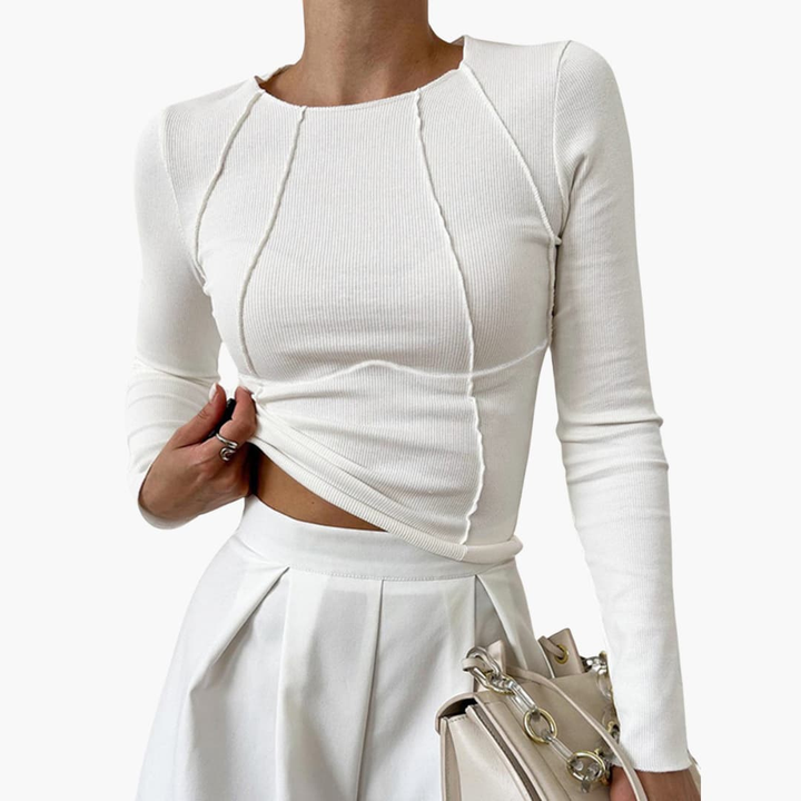 Zuri | Women's Stretch Ribbed Seam-Detail Long-Sleeve Crop Top