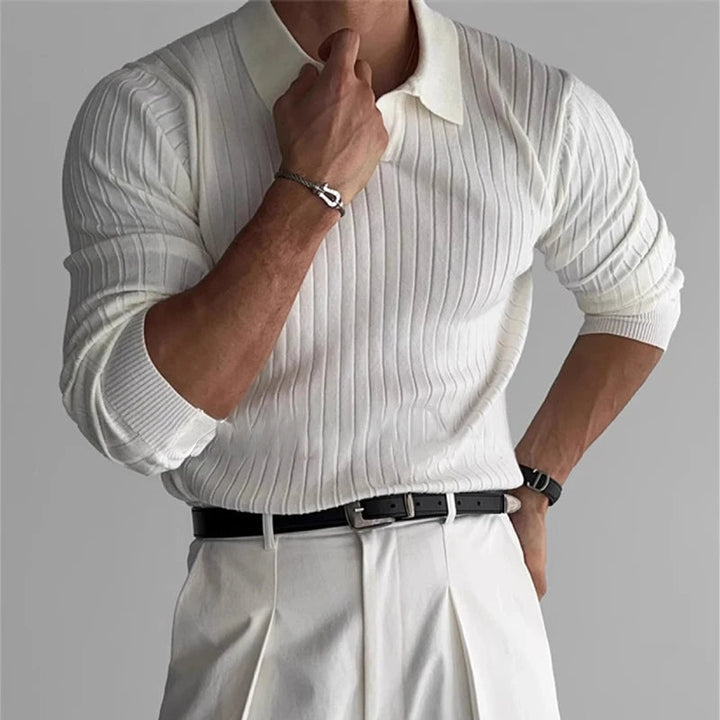 Slim-Fit Ribbed Knit Polo | Classic Collar & Stretch Fabric