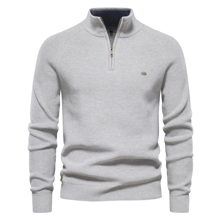 Quarter-Zip Ribbed Knit Sweater with Warm Lining