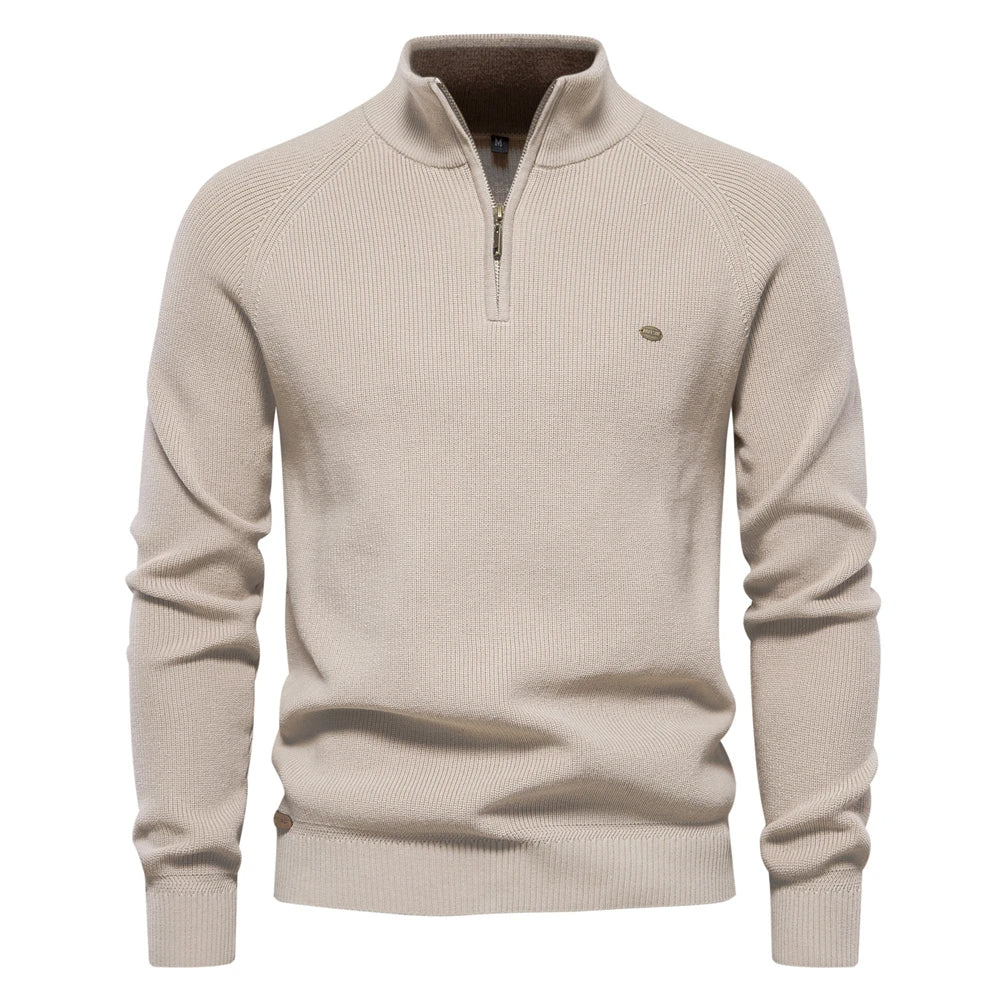 Quarter-Zip Ribbed Knit Sweater with Warm Lining