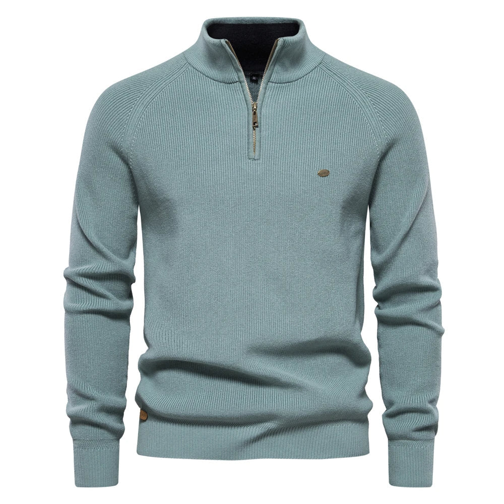 Quarter-Zip Ribbed Knit Sweater with Warm Lining