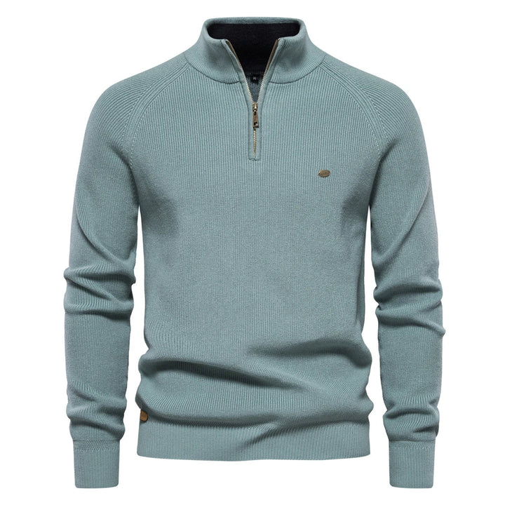 Quarter-Zip Ribbed Knit Sweater with Warm Lining