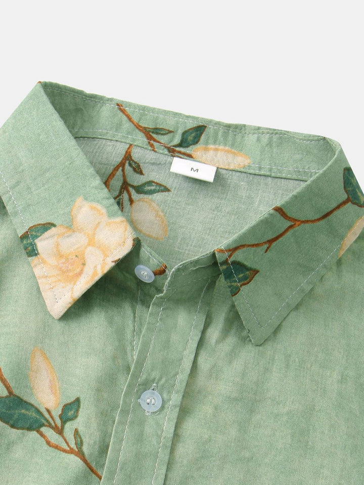 Men's Navy Floral Print Short Sleeve Button-Up Shirt